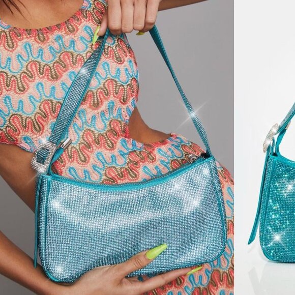 NWT Aqua Diva Revolution Rhinestone Shoulder Blue Bag. - Picture 2 of 9